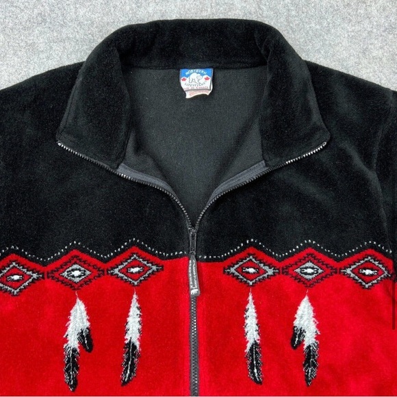 VGT Northern Lifestyles Jacket Mens Medium Red Black Fleece Full Zip Wolf - Picture 4 of 14